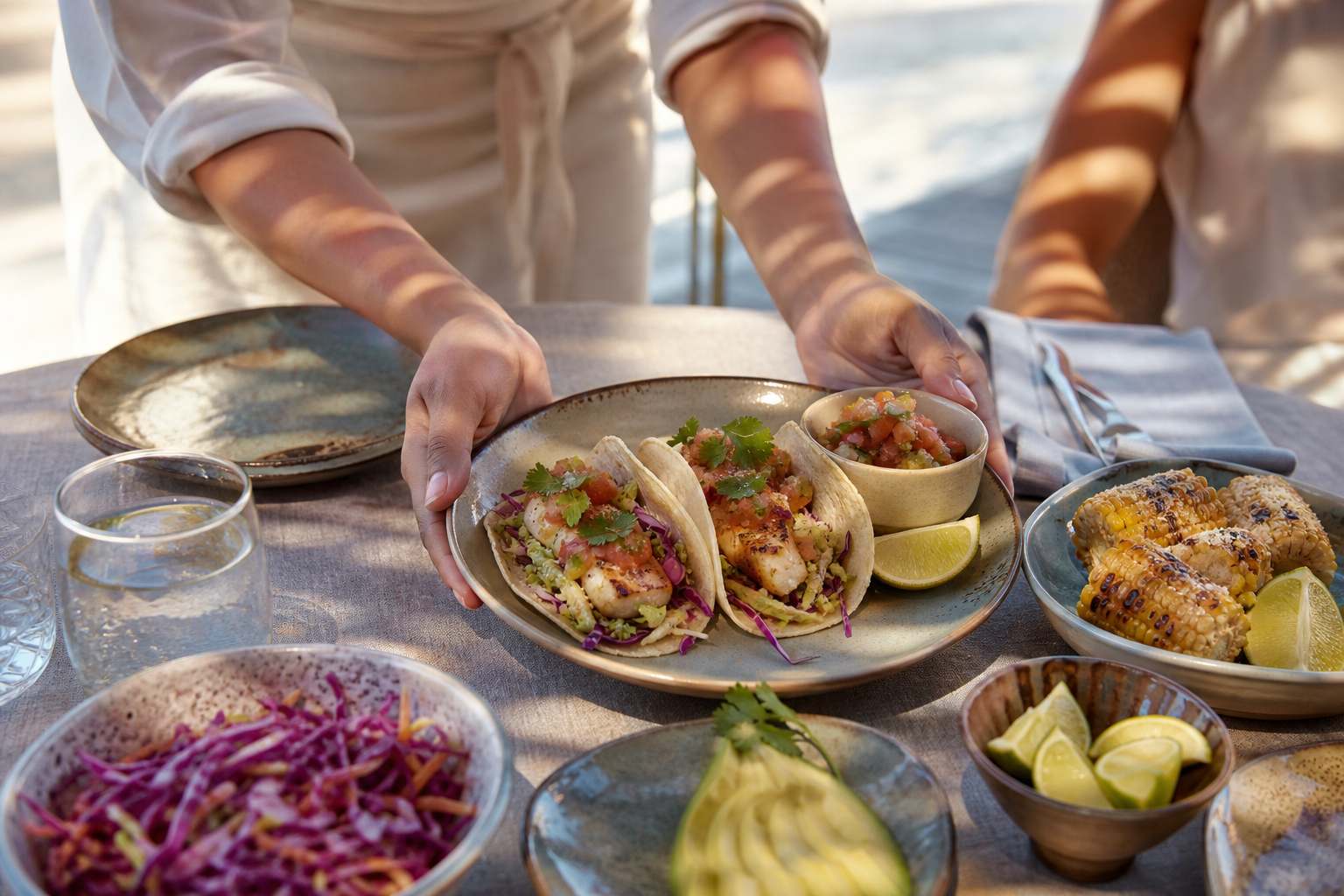 Tacos served in warm patterned light